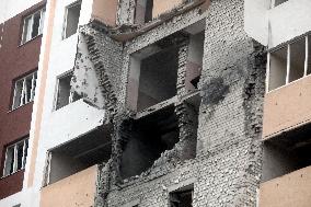 Aftermath of Russian drone attack in Kyiv region