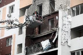 Aftermath of Russian drone attack in Kyiv region