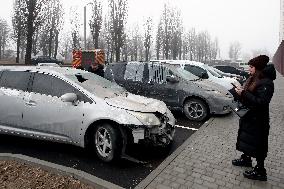 Aftermath of Russian drone attack in Kyiv region