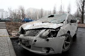 Aftermath of Russian drone attack in Kyiv region