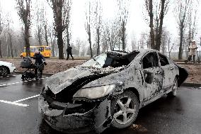 Aftermath of Russian drone attack in Kyiv region