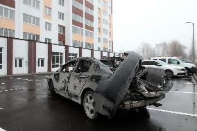 Aftermath of Russian drone attack in Kyiv region