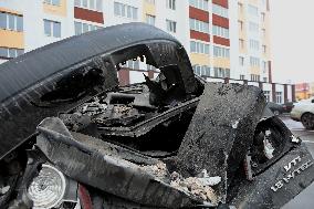 Aftermath of Russian drone attack in Kyiv region