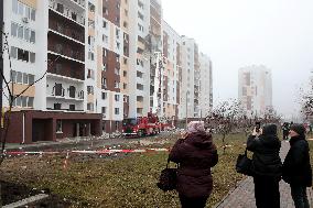 Aftermath of Russian drone attack in Kyiv region