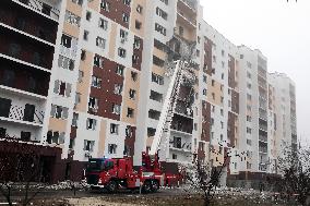 Aftermath of Russian drone attack in Kyiv region