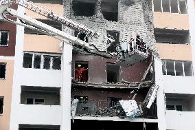 Aftermath of Russian drone attack in Kyiv region