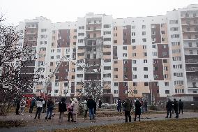 Aftermath of Russian drone attack in Kyiv region