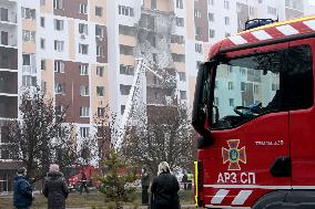 Aftermath of Russian drone attack in Kyiv region