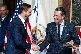 VP Vance Swears-In Pete Hegseth as US Secretary of Defense