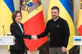 Moldova's President Maia Sandu And Ukraine's President Volodymyr Zelenskiy Attend A Joint Press Conference In Kyiv