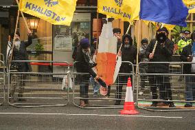 Pro-Khalistan Protesters And Indian Supporters Clash Outside Indian High Commission In London