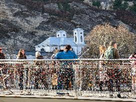 Tourists Sightseeing In Salzburg