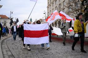 March Of Belarusians In Warsaw.