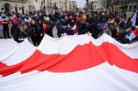 March Of Belarusians In Warsaw.