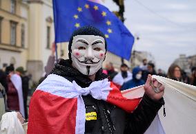 March Of Belarusians In Warsaw.