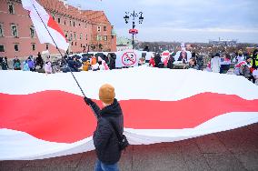 March Of Belarusians In Warsaw.