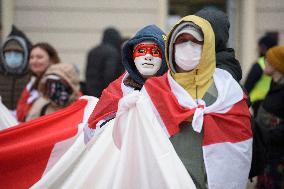 March Of Belarusians In Warsaw.