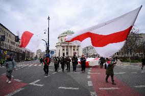March Of Belarusians In Warsaw.
