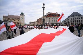 March Of Belarusians In Warsaw.