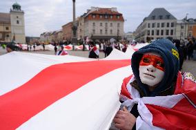 March Of Belarusians In Warsaw.