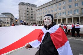 March Of Belarusians In Warsaw.