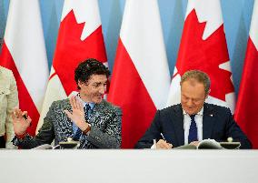 Justin Trudeau and Donald Tusk Meet - Warsaw