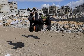 Young Palestinians Perform Between The Ruins - Gaza