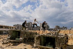 Young Palestinians Perform Between The Ruins - Gaza