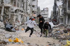 Young Palestinians Perform Between The Ruins - Gaza