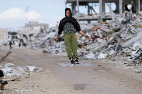 Young Palestinians Perform Between The Ruins - Gaza