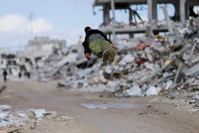 Young Palestinians Perform Between The Ruins - Gaza