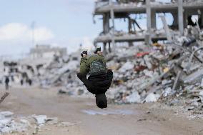 Young Palestinians Perform Between The Ruins - Gaza