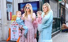 Paris And Nicky Hilton With Their Children At Museum Of Ice Cream - NYC