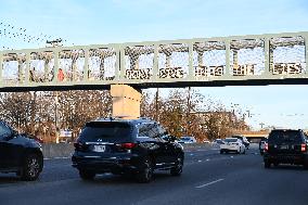 Protest On Highway Overpass Near New York City On President Donald J. Trump Immigration Crackdown