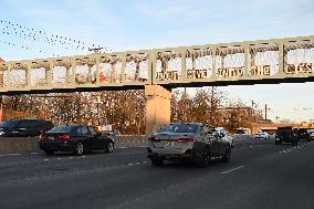 Protest On Highway Overpass Near New York City On President Donald J. Trump Immigration Crackdown