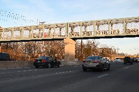 Protest On Highway Overpass Near New York City On President Donald J. Trump Immigration Crackdown