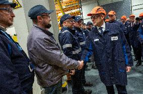 President Macron Visits To Framatome Nuclear Maintenance Workshop - Maubeuge