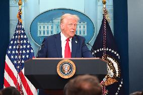 President Donald J. Trump Delivers Remarks At A News Conference On The Mid-Air Collision At The White House In Washington D.C.