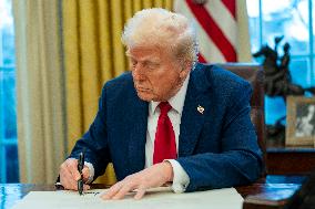 President Donald Trump Signs Two Executive Orders After Reagan Airport Crash