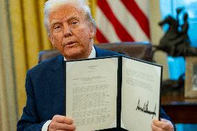 President Donald Trump Signs Two Executive Orders After Reagan Airport Crash