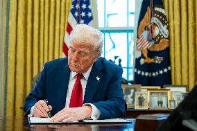 President Donald Trump Signs Two Executive Orders After Reagan Airport Crash