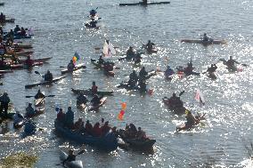 Protesters Paddle For Diversity In Cologne