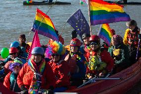 Protesters Paddle For Diversity In Cologne