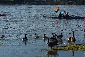 Protesters Paddle For Diversity In Cologne