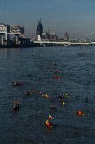 Protesters Paddle For Diversity In Cologne