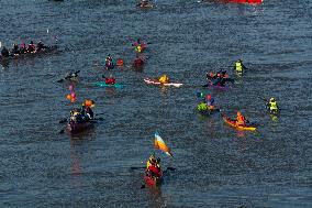 Protesters Paddle For Diversity In Cologne