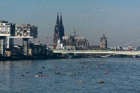 Protesters Paddle For Diversity In Cologne