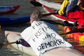 Protesters Paddle For Diversity In Cologne