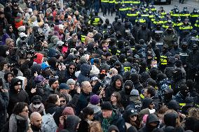 Thousands Of Demonstrators Trying To Block Highway In Tbilisi Amid Unrest