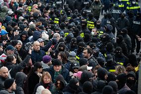 Thousands Of Demonstrators Trying To Block Highway In Tbilisi Amid Unrest